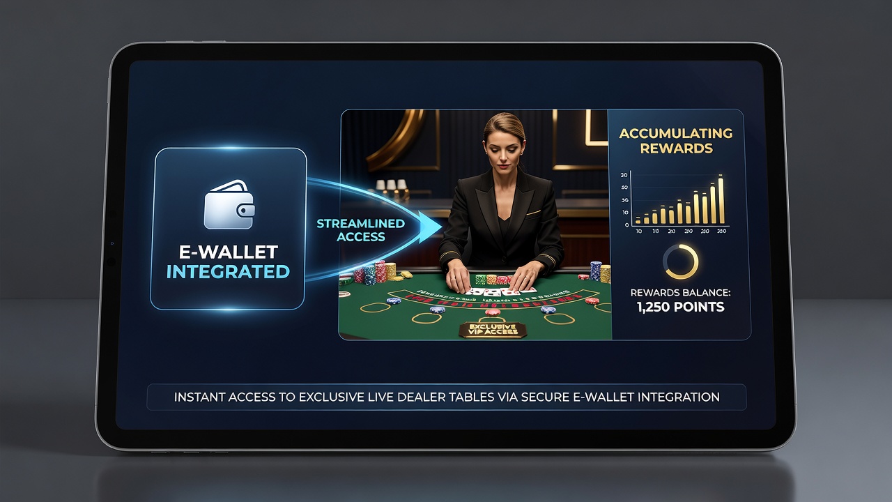 Mobile screen displaying live dealer table with prize pool counter and electronic wallet balance overlay
